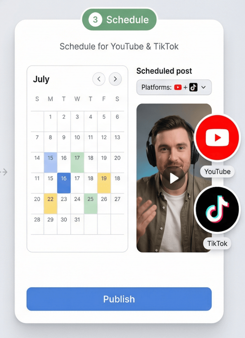 HypeNest mobile publishing: create thumbnails and schedule posts to YouTube and TikTok